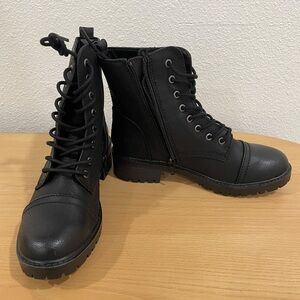 Target Black Lace-Up Combat Boots with Side Zipper